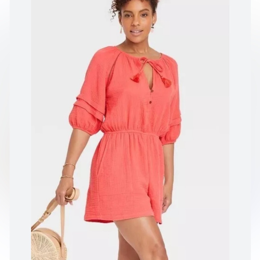 Knox rose large coral romper shorts
